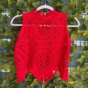 Elegant Red Lace Sleeveless Top